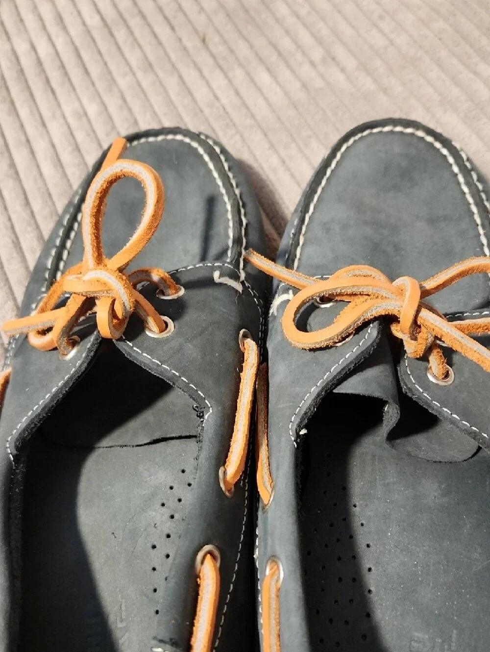 Men's Navy and Orange Boat Shoes - Classic Leather Deck Loafers